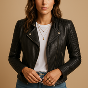 Avalon | Women's Tailored Black Faux Leather Jacket with Classic Collar 0