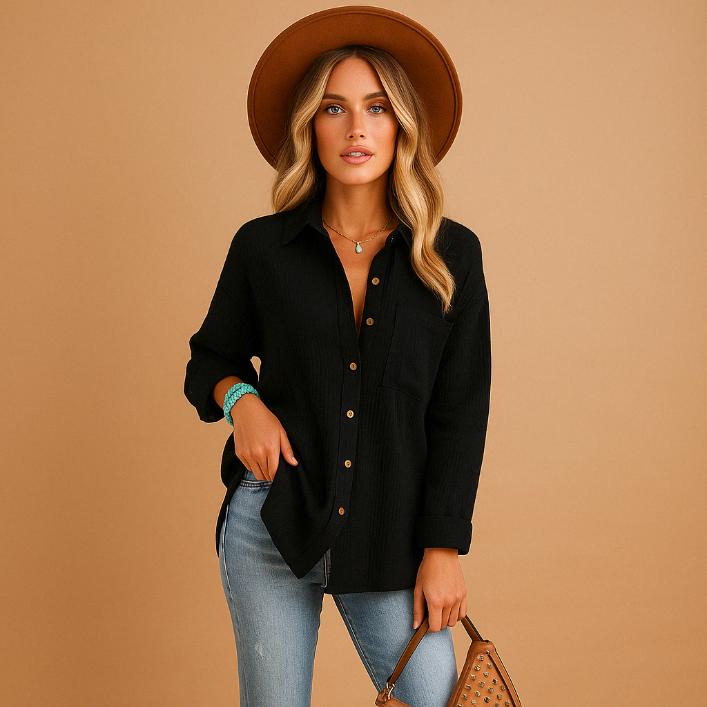 Grace | Women's Long Sleeve Polo Shirt in White - Comfortable Cotton Blend with Classic Design and Chest Pocket 1