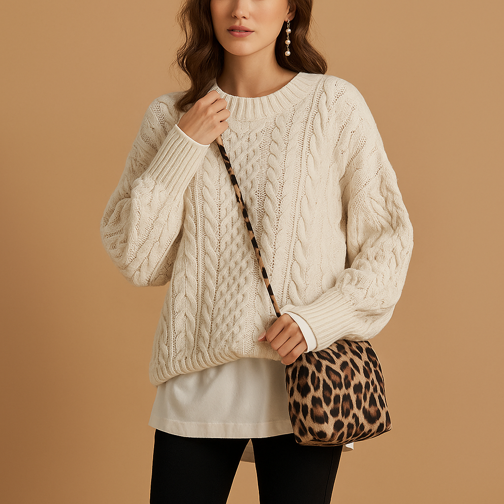 Selina | Women's Oversized Cable Knit Sweater with Crew Neck in Soft Cotton Blend 0