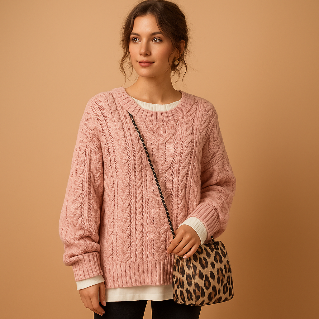 Selina | Women's Oversized Cable Knit Sweater with Crew Neck in Soft Cotton Blend 2