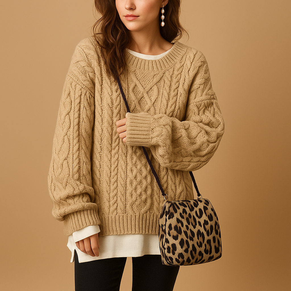Selina | Women's Oversized Cable Knit Sweater with Crew Neck in Soft Cotton Blend 4